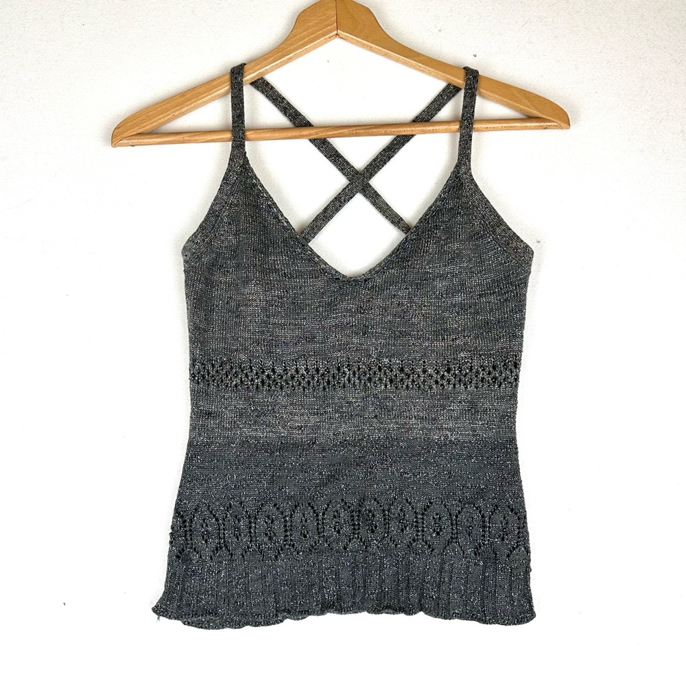 Easel Crochet Beaded Metallic Sweater Tank Criss Cross‎ Back